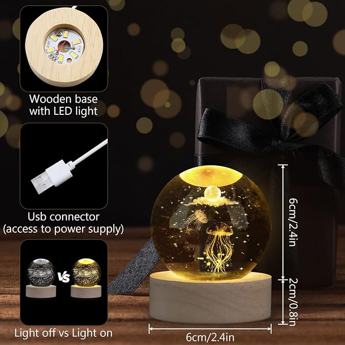 MAIBAOTA 3D Jellyfish Decor 2.4 Inches Crystal Ball Oceans Decor Keepsakes - Image 5