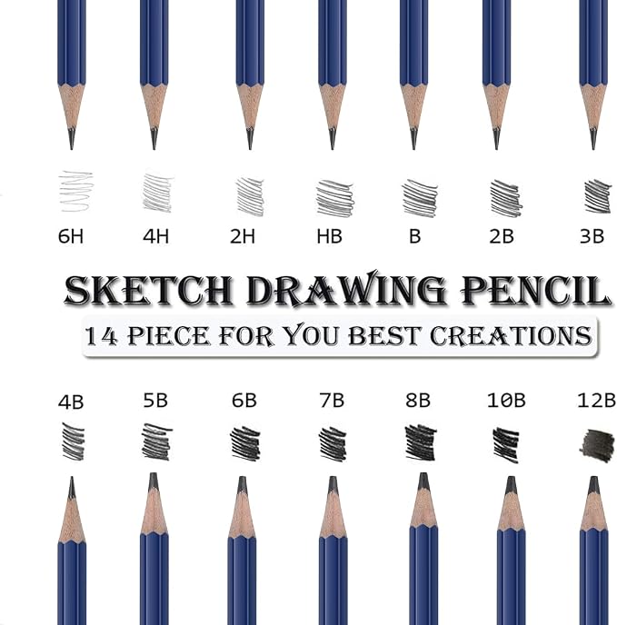 Pro Pencils Drawing Sketching Set 14 pcs Graphite Kit Soft Pencils Ideal Gift - Image 2