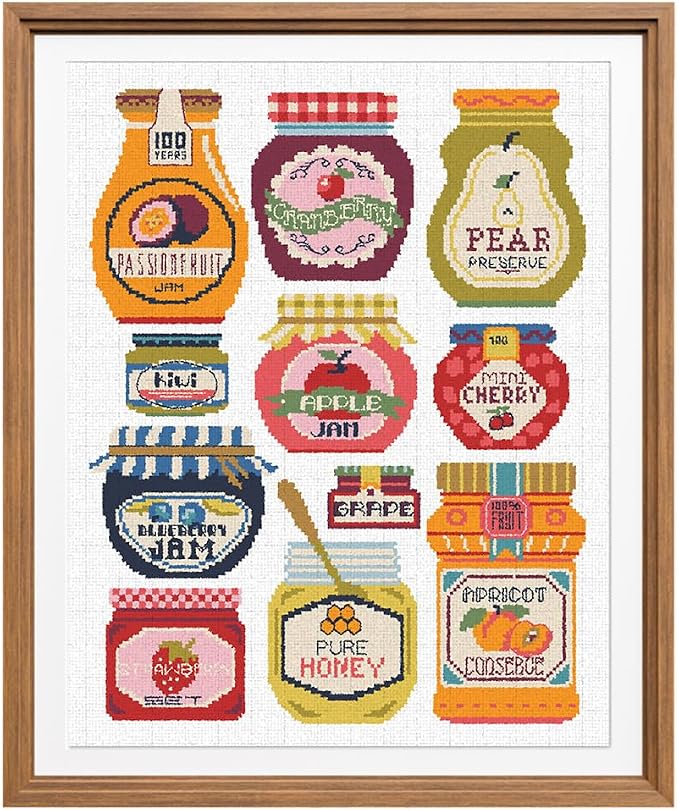 FREEBLOSS 11CT Stamped Cross Stitch Kits Jam Pot Cross Stitch Ornament Kits by FreeandCreativeCraftsArt