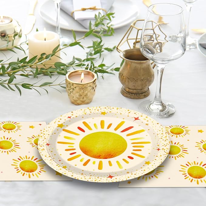 96 Pieces First Trip Around The Sun Decorations Sunshine Birthday Party Plates - Image 5