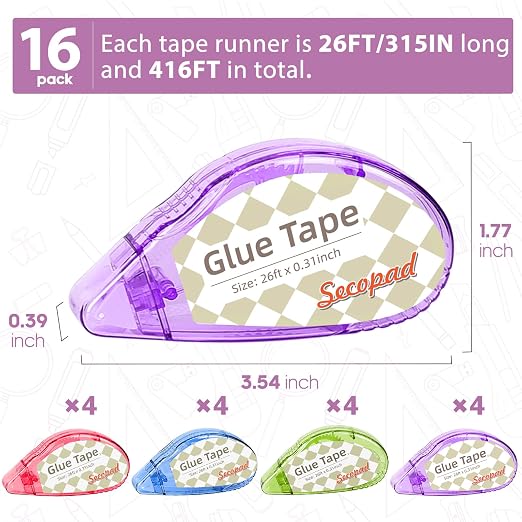 Secopad Scrapbook Tape, 16 Pack Double Sided Tape Roller - Image 2