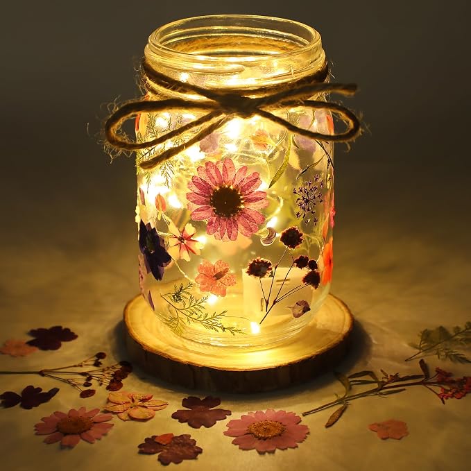 Tinideya 154 Pcs DIY Pressed Flowers Mason Jar Set Pressed Flower Lanterns 12 - Image 5