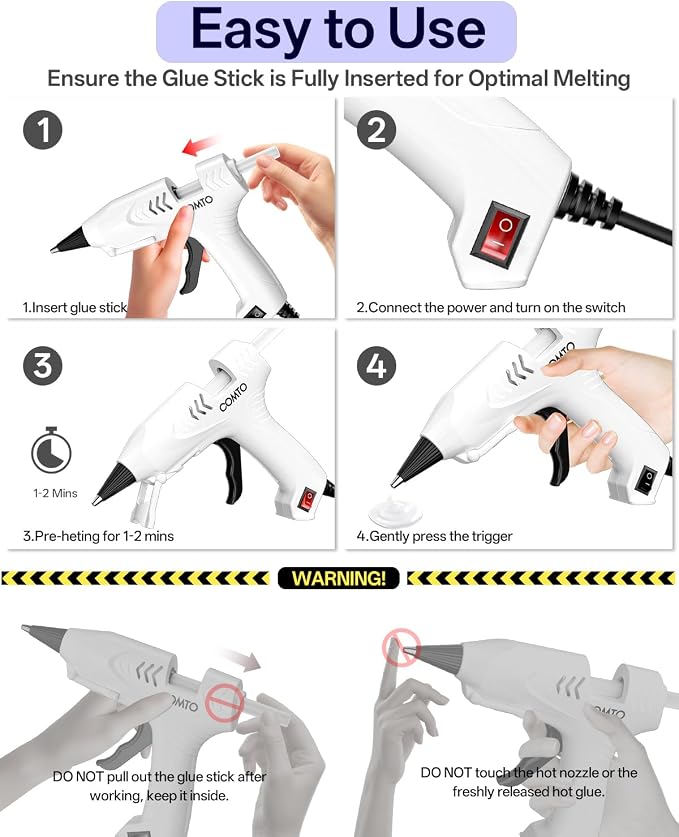 Mini Hot Glue Gun with 30 Glue Sticks, Precision Glue Flow, Extra-Long 55" Cord - Image 7