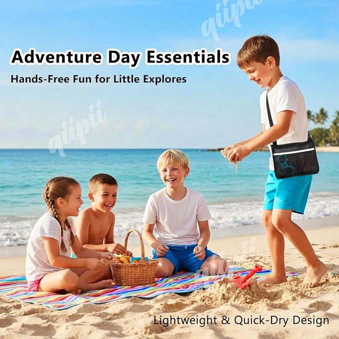 qiipii 1 Pack Beach Mesh Bag Shell Collecting Bag Beach Sand Toy Bags - Image 2