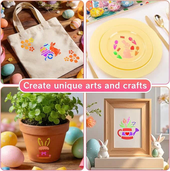 72 Pcs Easter Day Stencils for Painting Set, Reusable Eggs Rabbit Carrot Cute - Image 7