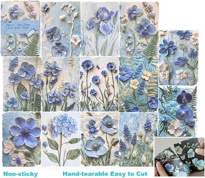 20 Sheets Vintage Blue Flower Scrapbook Paper 3 Sheets Embossed Textured Paper - Image 7