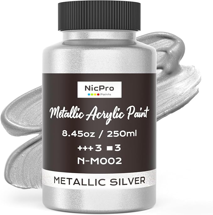 Nicpro Metallic Silver Acrylic Paint, 8.45oz/250ml Silver Leaf Paint | Non Toxic by Nicpro