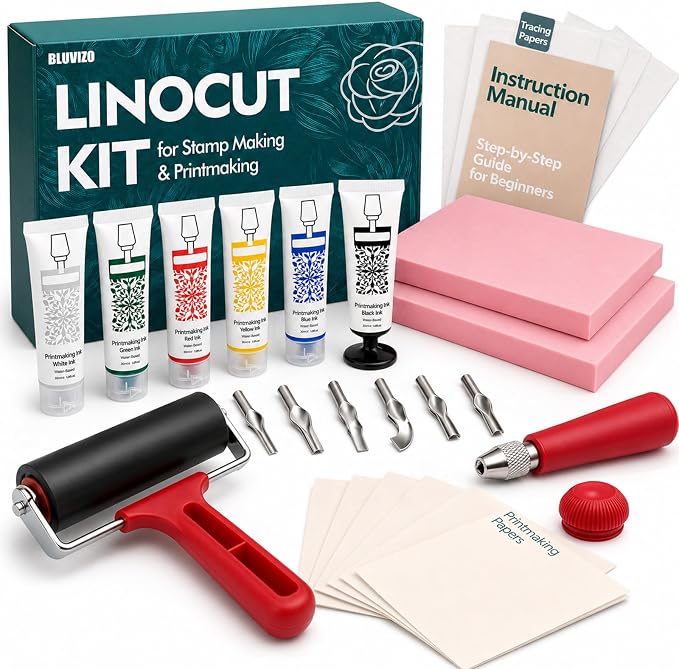 Linocut Tools Block Printing Kit: Deluxe Stamp Carving Printmaking Kit Supplies by YourTrustedCompanionontheCarvingJourney