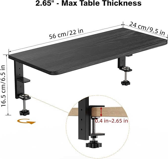 Desk Extender, 22-inch Clamp-On Desk Shelf, Height-Adjustable Desktop Shelf - Image 2