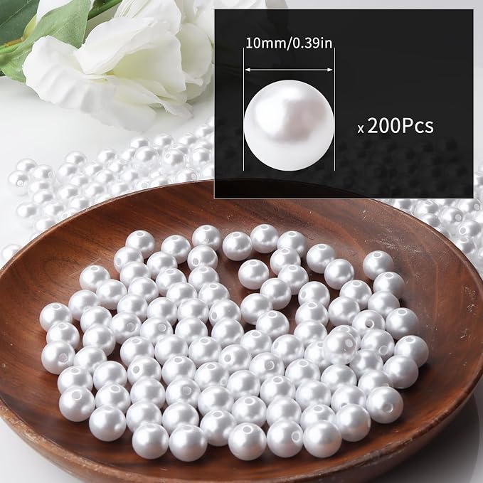 200pcs White 10mm Pearl Beads - Image 2