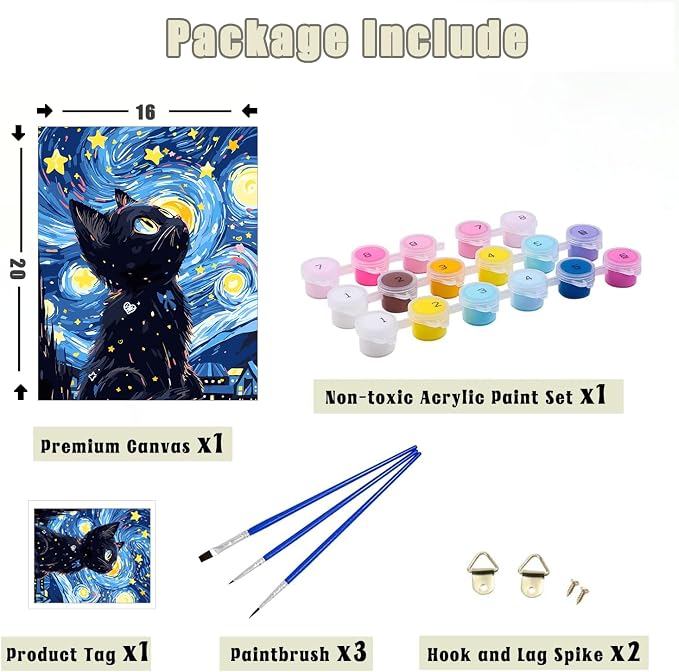 Yunnuo Paint by Numbers Kit for Adults Beginners Cat, Starry Night Black Cat - Image 5