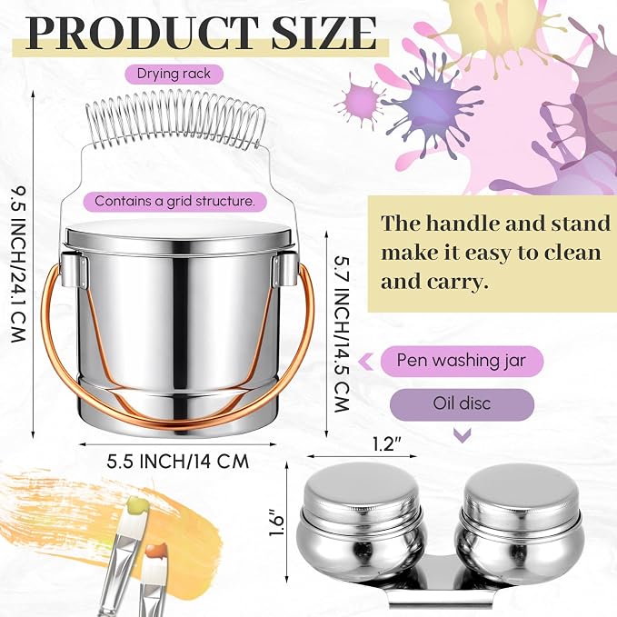 2 Pcs Paint Brush Cleaner Set Stainless Steel Double Dipper Palette Cup Paint - Image 2