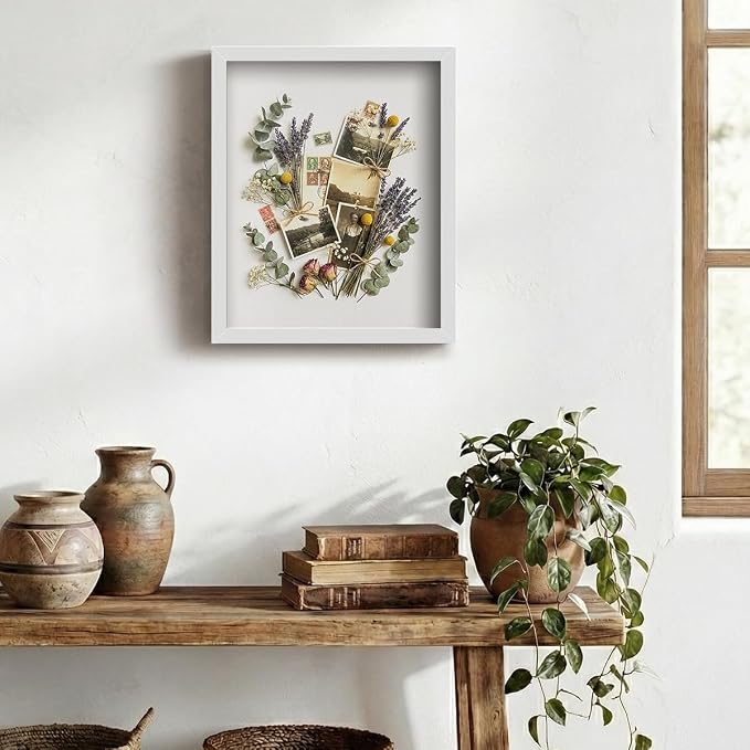 11x14 Shadow Box Frame with Linen Background & Metal Push Pins, Plexiglass - Image 3