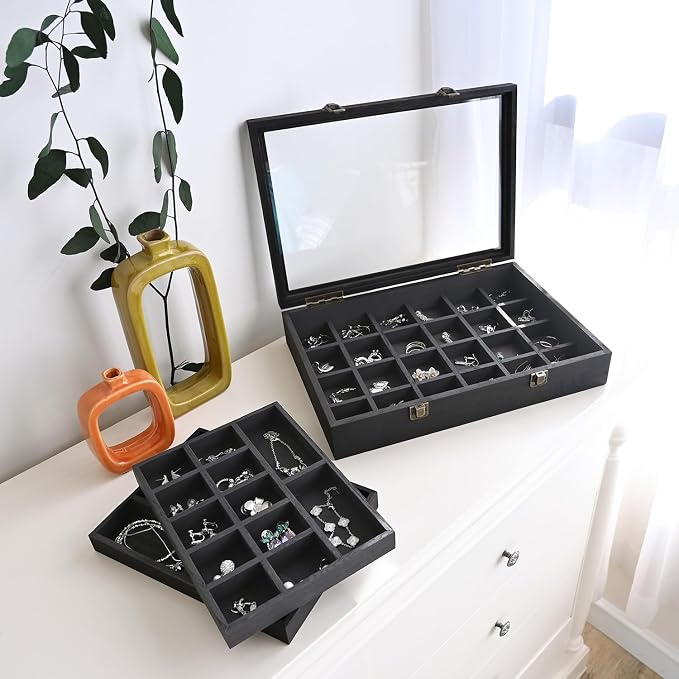 MOOCA Tempered Glass Jewelry Box Organizer, Two-Layer Jewelry Display Case - Image 7