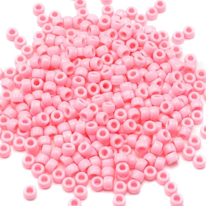 1000 Pcs Acrylic Pink DIY Pony Beads 6x9mm Bulk by Gxueshan