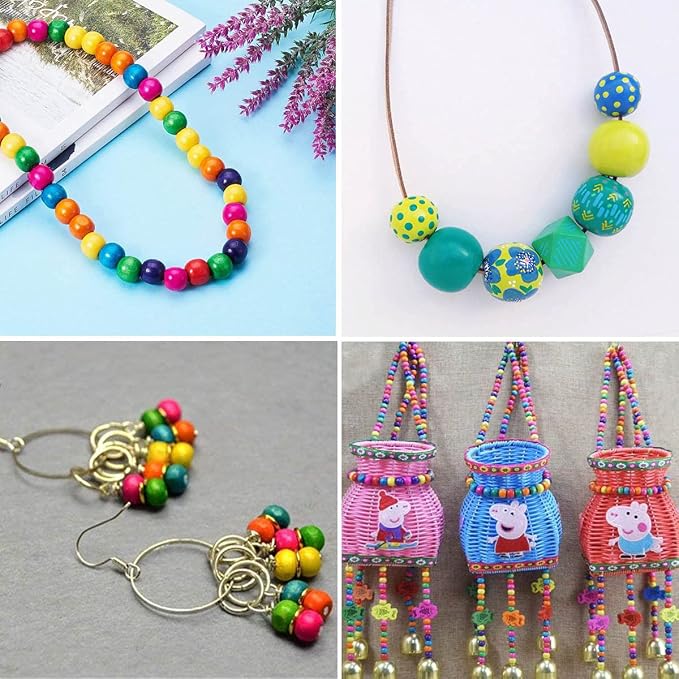 100Pcs Large Hole Wood Beads, BetterJonny Assorted Color Wooden Beads Hair - Image 4