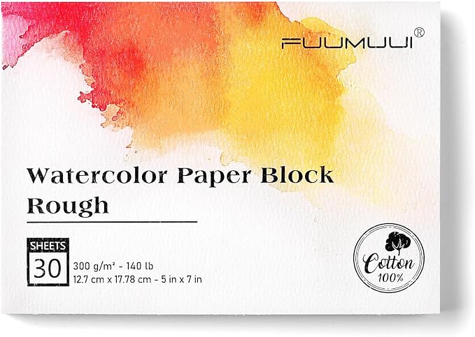 Fuumuui 5×7 Watercolor Paper Block, Textured Rough 100% Cotton Watercolor Paper by FUUMUUI