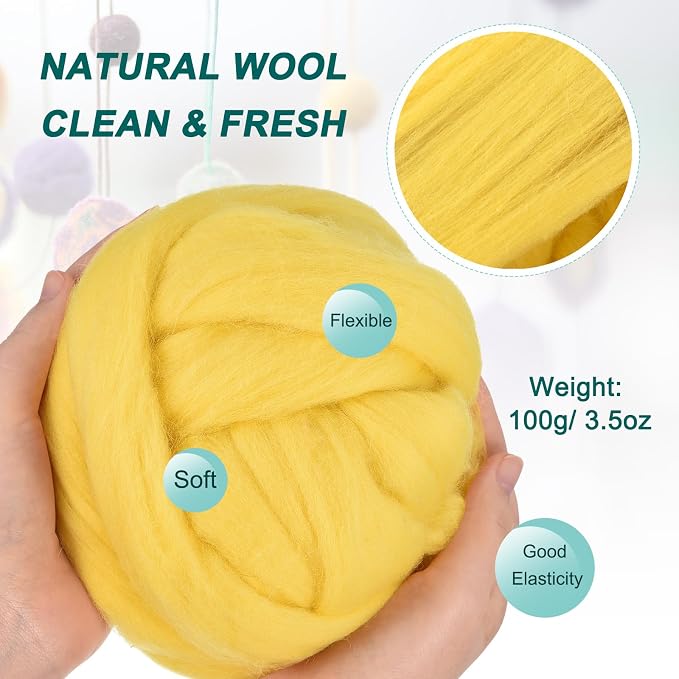 uxcell Needle Felting Wool, 3.5 Oz Nature Fibre Wool Yarn Roving - Image 2