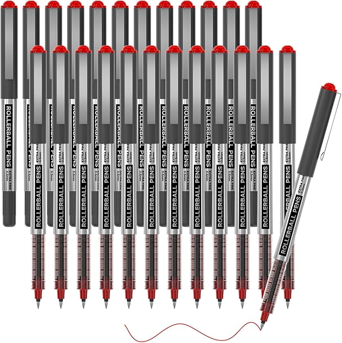 Shuttle Art RollerBall Pens, 25 Pack Red Fine Point Roller Ball Pens, 0.5mm by ShuttleArt