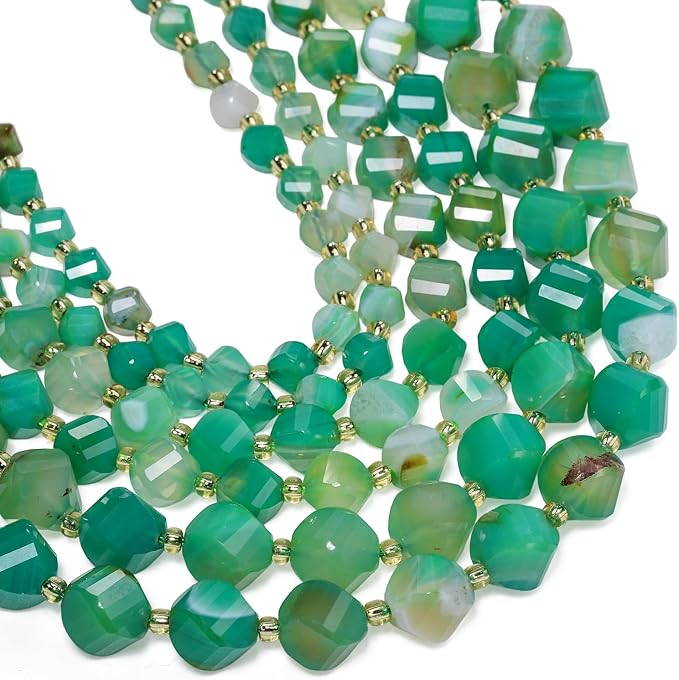 42pcs Natural Green Striped Agate Stone Beads by Yochus