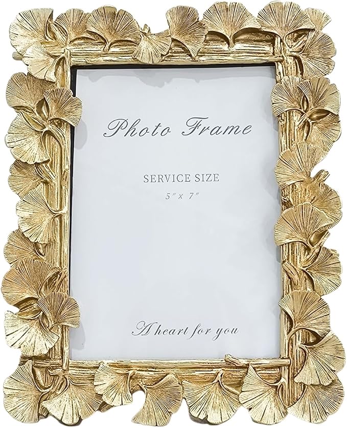 1PCS 5x7Inch Ginkgo Picture Frame | Bright Gold, Wall Tabletop Use, Fits 5x7 by LONGXINTRADING
