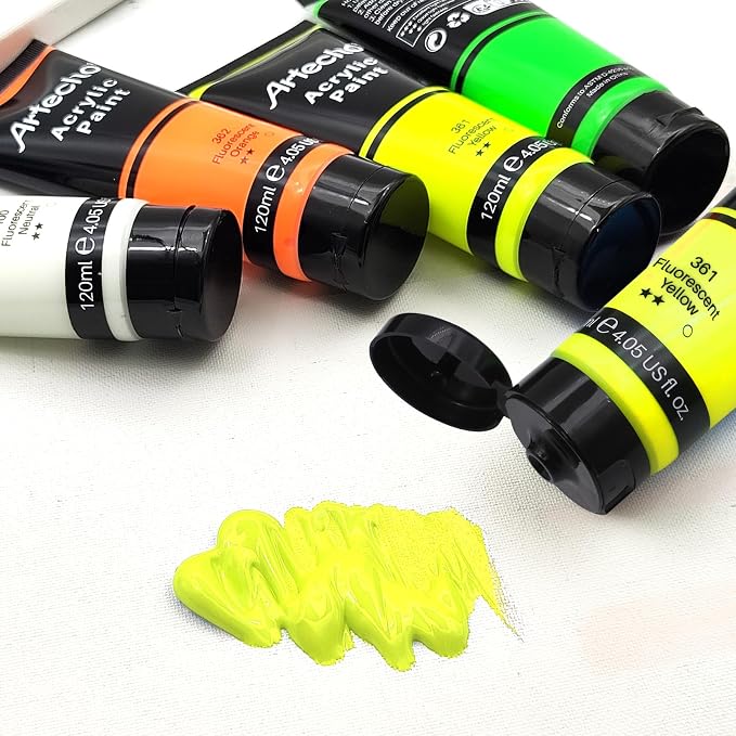 Artecho Yellow Glow in the Dark Acrylic Paint Set, 120ml / 4.05oz | Non-Toxic - Image 3
