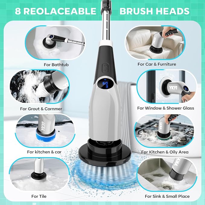 YKYI Cordless Electric Spin Scrubber, Power Cleaning Brush - Image 6