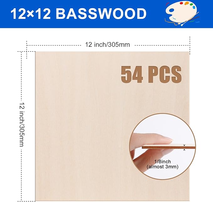 VKIZA 54 Packs Basswood Sheets 12"x12"x1/8", 3mm Basswood - Image 2