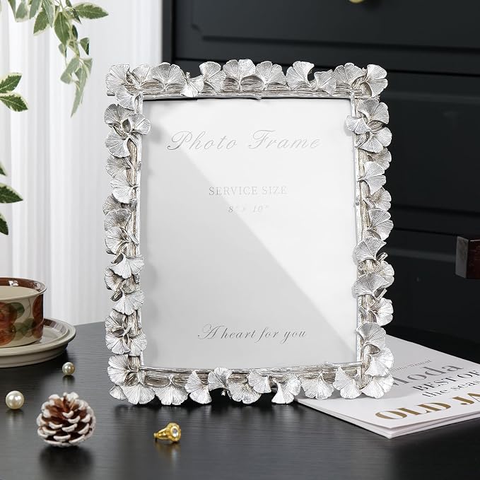 Cuspin Silver 8x10 Picture Frame, Vintage Silver Ornate Leaf Textured - Image 3