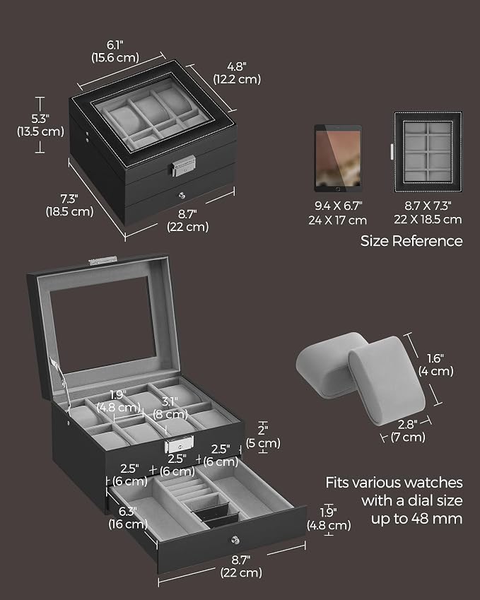 SONGMICS Watch Box, 8-Slot Watch Case Organizer - Image 6
