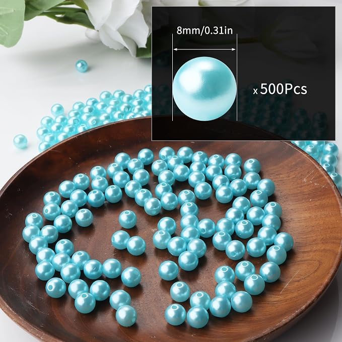 500pcs Light Blue 8mm Pearl Beads - Image 2