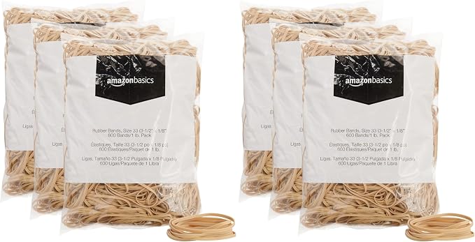 Amazon Basics Rubber Bands, Office Supplies, Size 33, 600 Bands/1 lb Pack by AmazonBasics