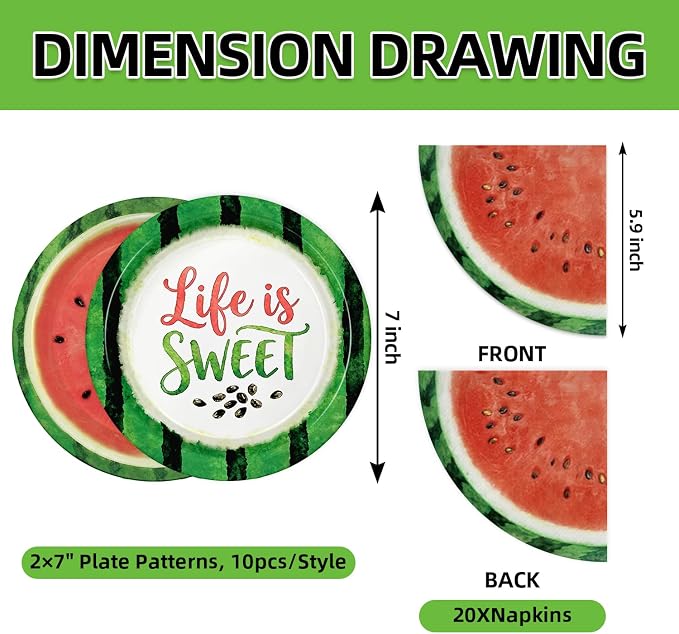 40Pcs Watermelon Birthday Plates and Napkins Set Disposable Fresh Fruit Melon - Image 2