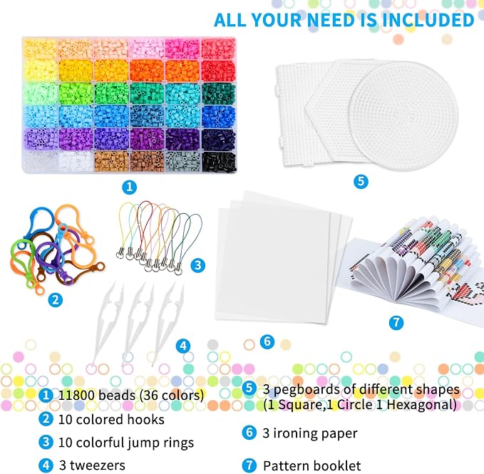 Quefe 11800pcs Fuse Beads Craft Kit, 36 Colors 5mm Beads, Melting Beads Set - Image 2
