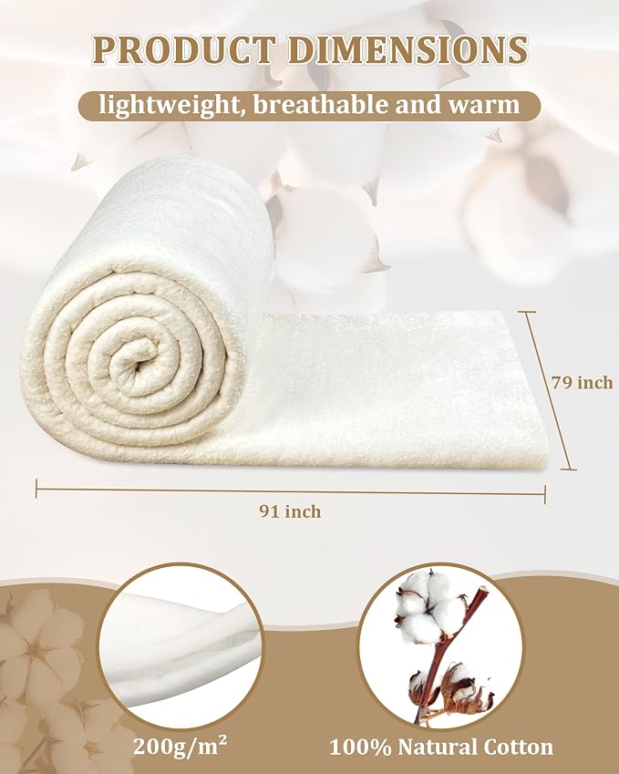 PLANTIONAL Grinding Natural Cotton Quilt Batting: 79-Inch x 91-Inch Light - Image 2