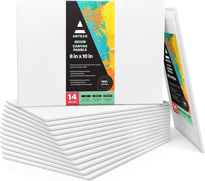 ARTEZA Canvas Panels, 8 x 10 in, 100% Cotton Pre-Primed Canvas Boards by ARTEZA