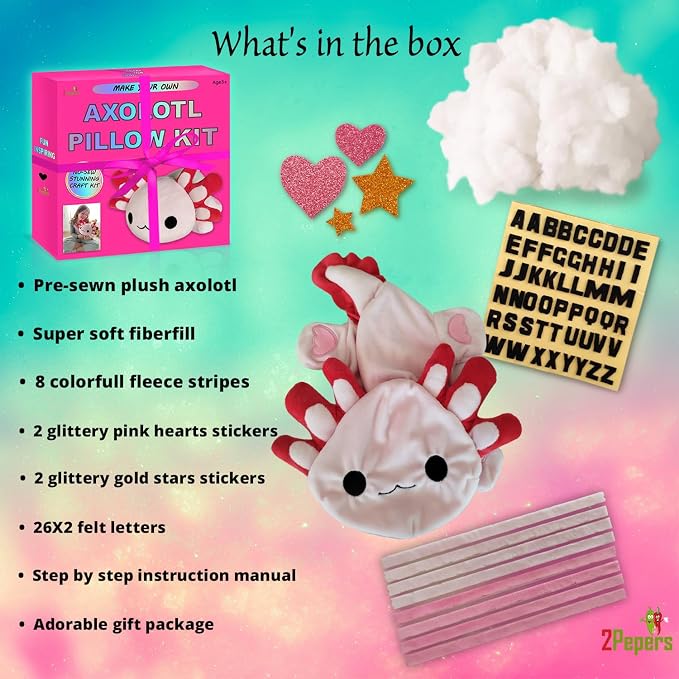 Make Your Own Axolotl Plush Pillow Kit Arts and Crafts - Image 3