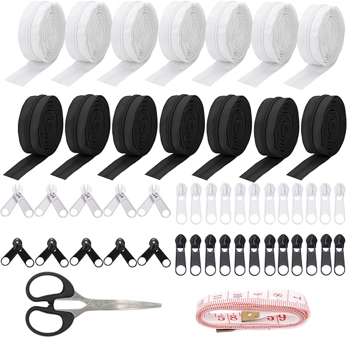 42 Yards Black White #5 Nylon Coil Zippers by LuxivLLC
