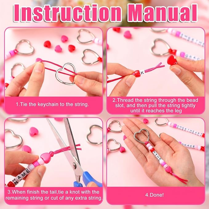 Landical 564 Pcs Mother's Day Keychain Craft DIY Heart Bead Keychain Making Kit - Image 2