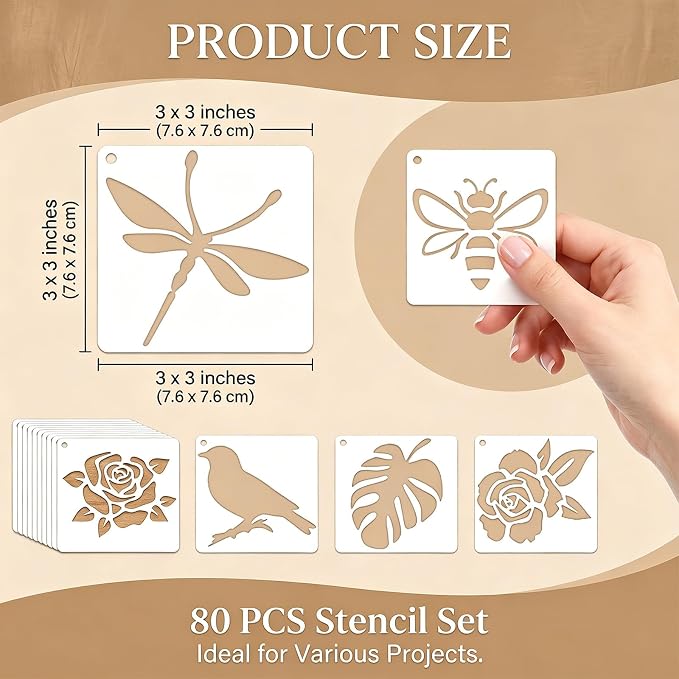 80 Pcs 3 Inch Small Nature Stencils, Reusable Flower Bird Butterfly Templates - Image 2