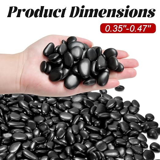 10 lb Natural Polished Black Pebbles, 3/8-1/2 Inch Decorative White Rocks - Image 2