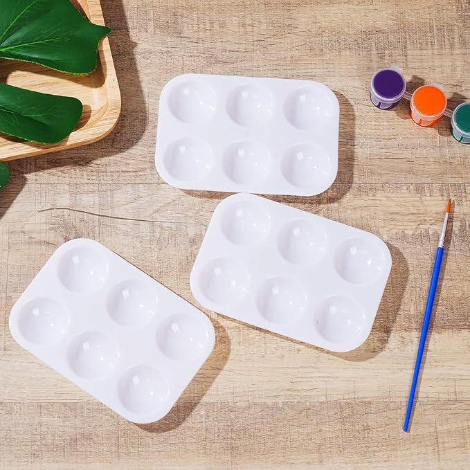 30 PCS White Plastic Paint Palettes 6 Well Rectangular Watercolor Palette - Image 4