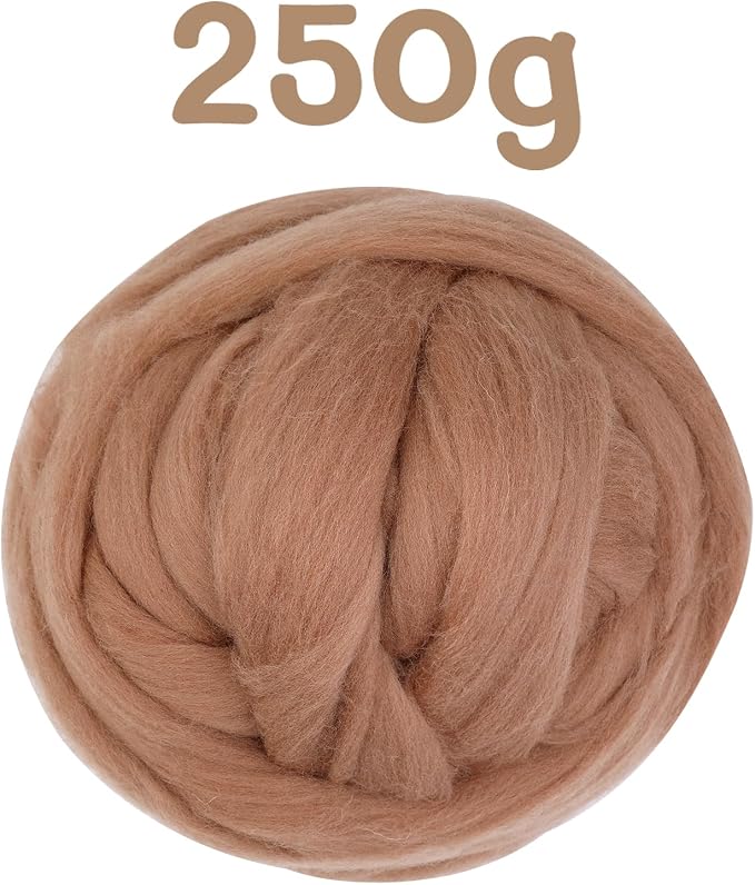 QMNNMA Wool Roving Bulk, 8.82oz Needle Felting Wool-Coffee Brown | Super Wool - Image 2