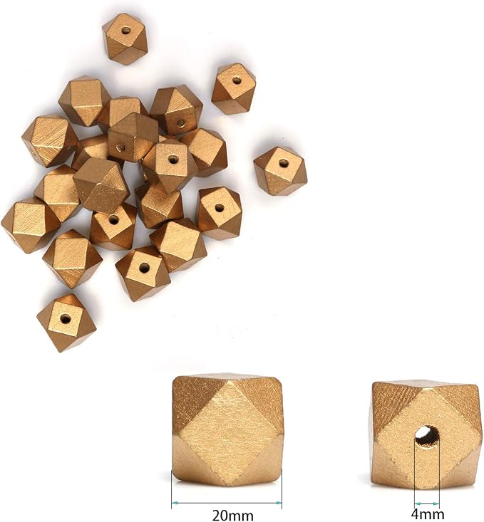 20mm Golden Wooden Geometric Beads - Image 4