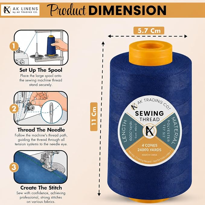 AK TRADING CO. 4-Pack Royal Blue All Purpose Sewing Thread Cones of High - Image 2