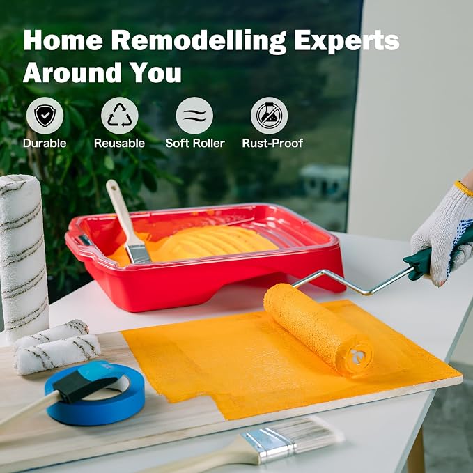 Mister Rui 20-Piece Paint Roller Kit, 9 Inch and 4 Inch Microfiber Roller Set - Image 2