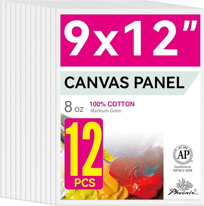 PHOENIX Painting Canvas Panels 9x12 Inch, 12 Value Pack - 8 Oz Triple Primed by PHOENIX
