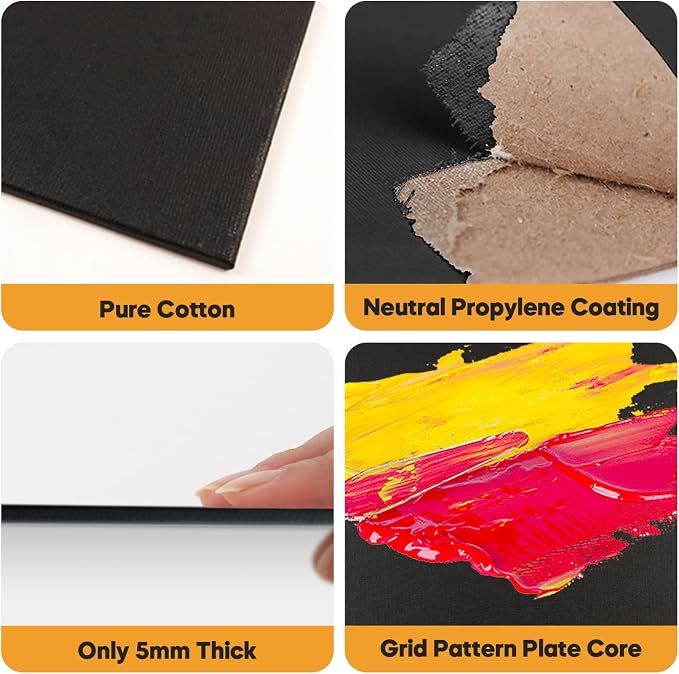CONDA Black Canvas Board for Painting, 12 Pack Multi Size 11x14, 100% Cotton - Image 4