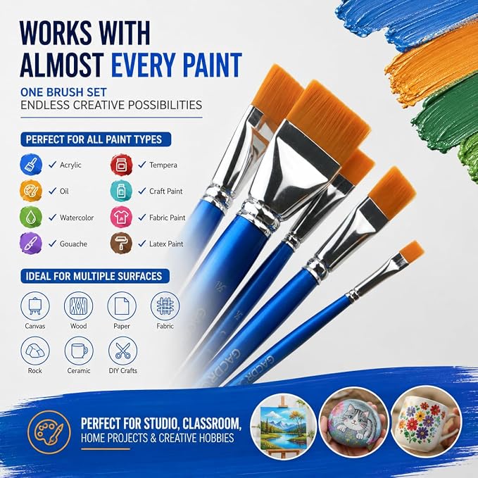 Flat Paint Brushes Set, Artist Flat Brush Set - Image 4