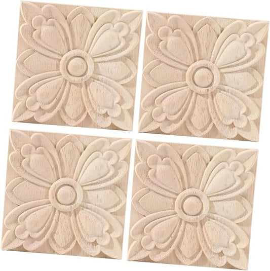 4PCS Square Wood Appliques Onlays Decorative by LXYUUM